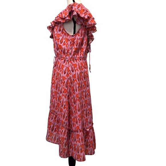 Figue Tahlia Ikat Pink Flutter Sleeve Hi-Low Hem Dress  Womens S Vibrant - Picture 4 of 11